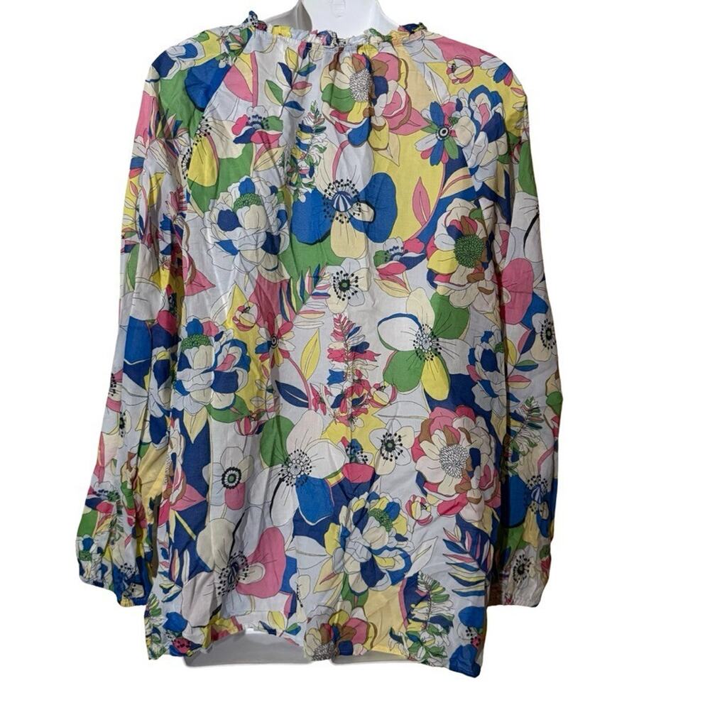 Talbots 100% Cotton Lightweight Floral Colorful Long Sleeve Top Shirt sz XL - Picture 2 of 14